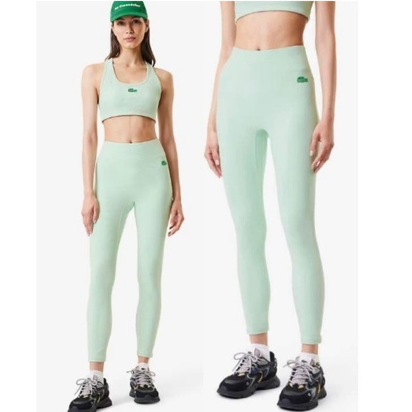 Lacoste x Bandier High Waisted Rib Arielle Leggings Mint Green Size Large - Picture 1 of 10